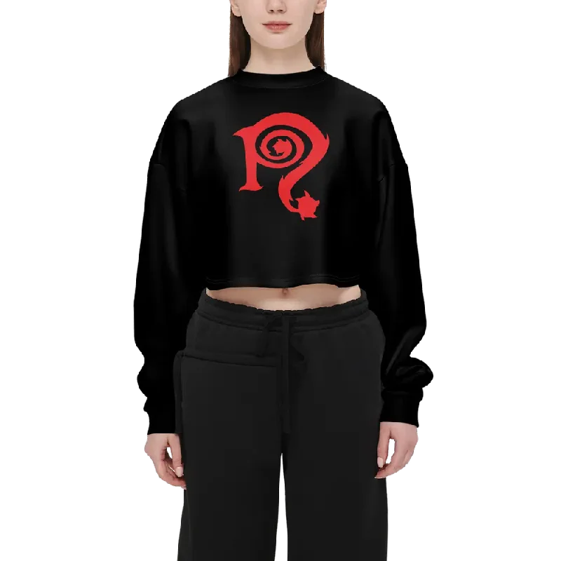 Necro - Red N - Women’s Cropped Crewneck Sweatshirt Long Hoodie Sweatshirt