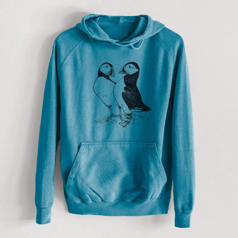 Atlantic Puffins Pair - Fratercula arctica  - Mid-Weight Unisex Vintage 100% Cotton Hoodie Trendy Sweatshirt Hoodie