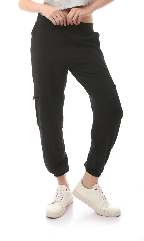 O170597 Polyester Solid Black Pants