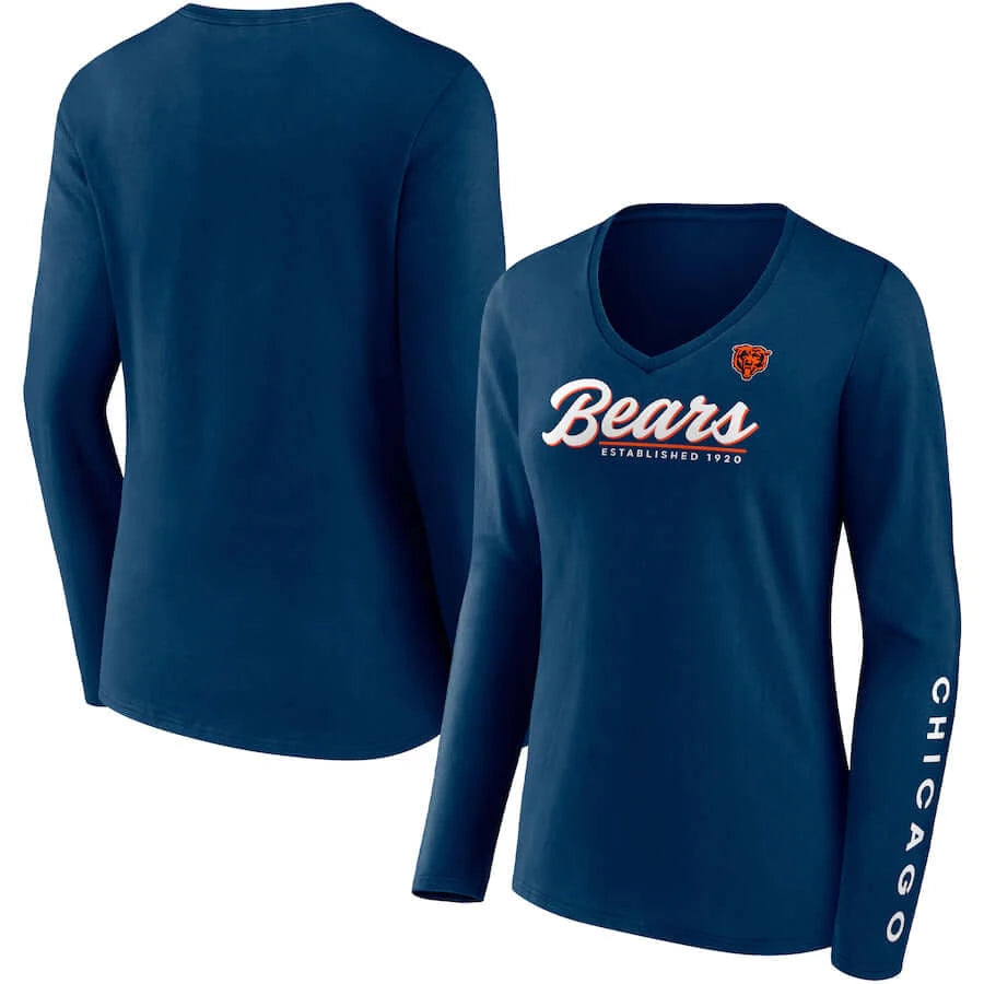 Chicago Bears Fanatics Branded Women's Drive Forward V-Neck Long Sleeve T-Shirt - Navy Simple Hoodies for Women