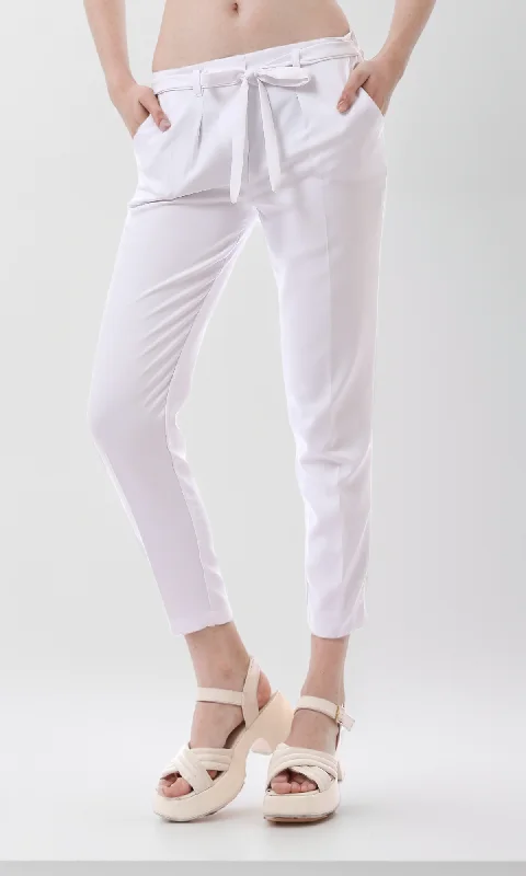 O169445 Slip On White Classic Pants With Belt