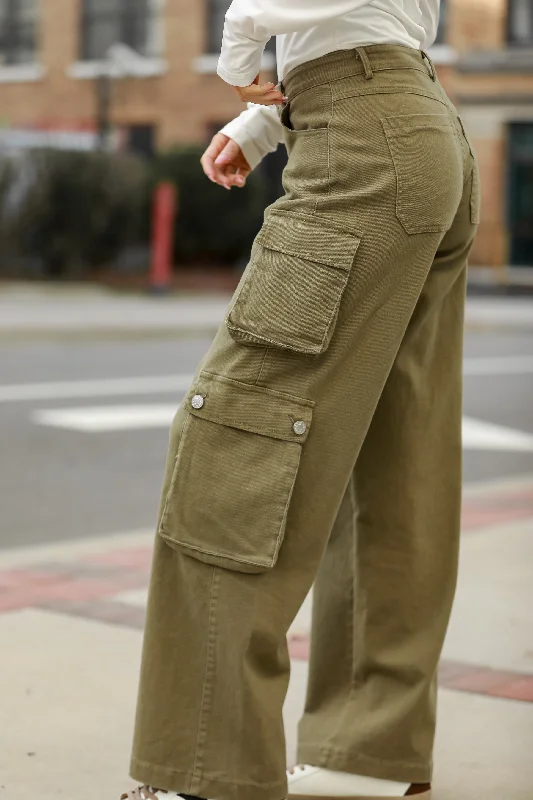 FINAL SALE - Get A Move On It Olive Cargo Jeans