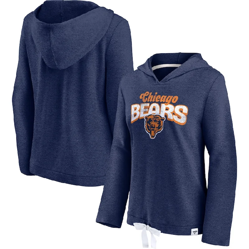 Women's Chicago Bears Fanatics Branded Heathered Navy First Team Flowy Pullover Hoodie Oversized Hoodies for Women