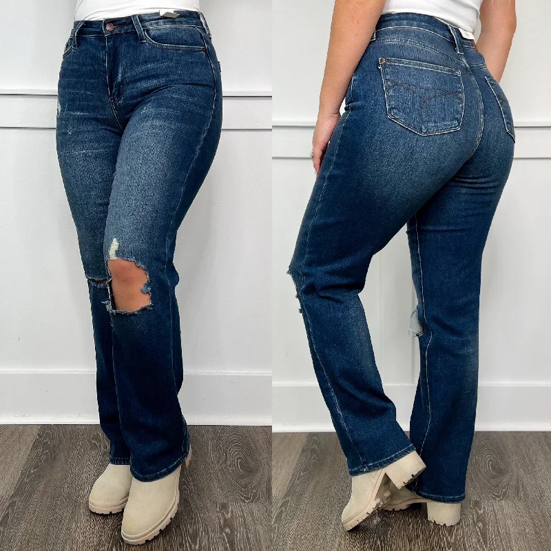 Judy Blue Janelle Distressed High Rise Dark Wash Dad Jeans