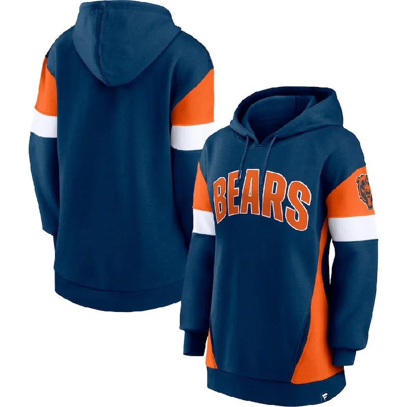 Fanatics Branded Chicago Bears Women's Navy/Orange Lock It Down Pullover Hoodie Loose Fit Hoodie Sweatshirt