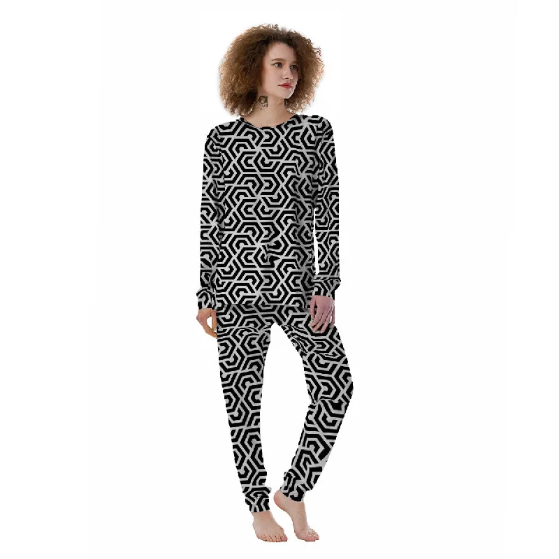 Geometric Hexagon Print Pattern Women's Pajamas Pajama sets with pockets