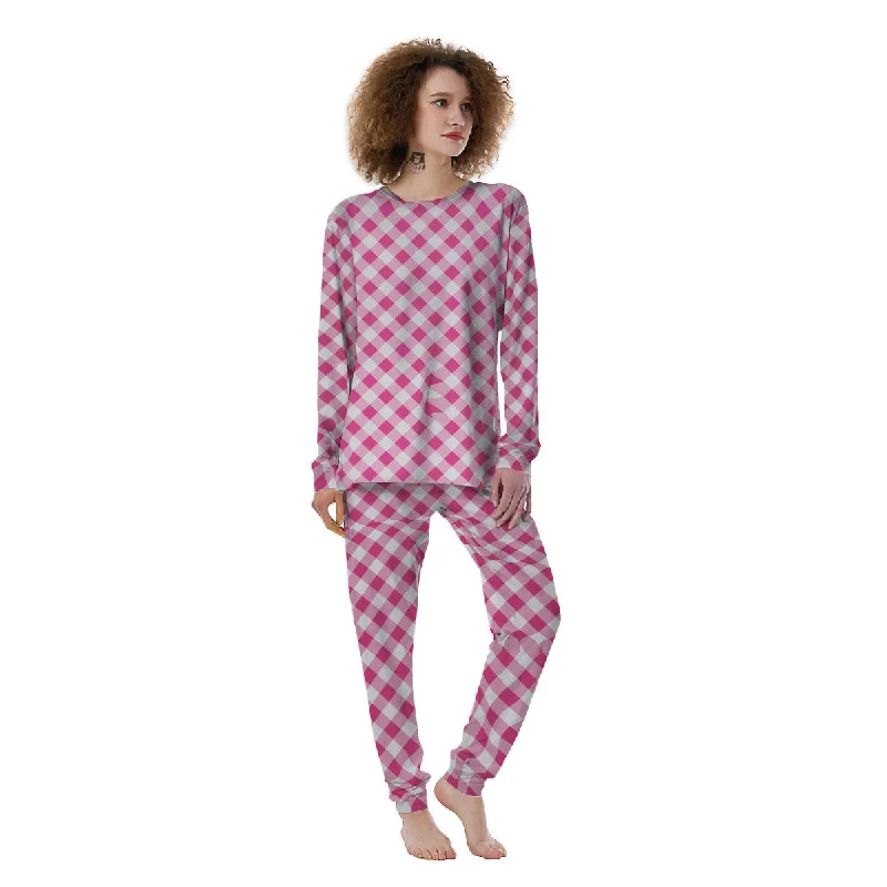 Gingham Black And Pink Magenta Print Women's Pajamas Macy’s pajama sets