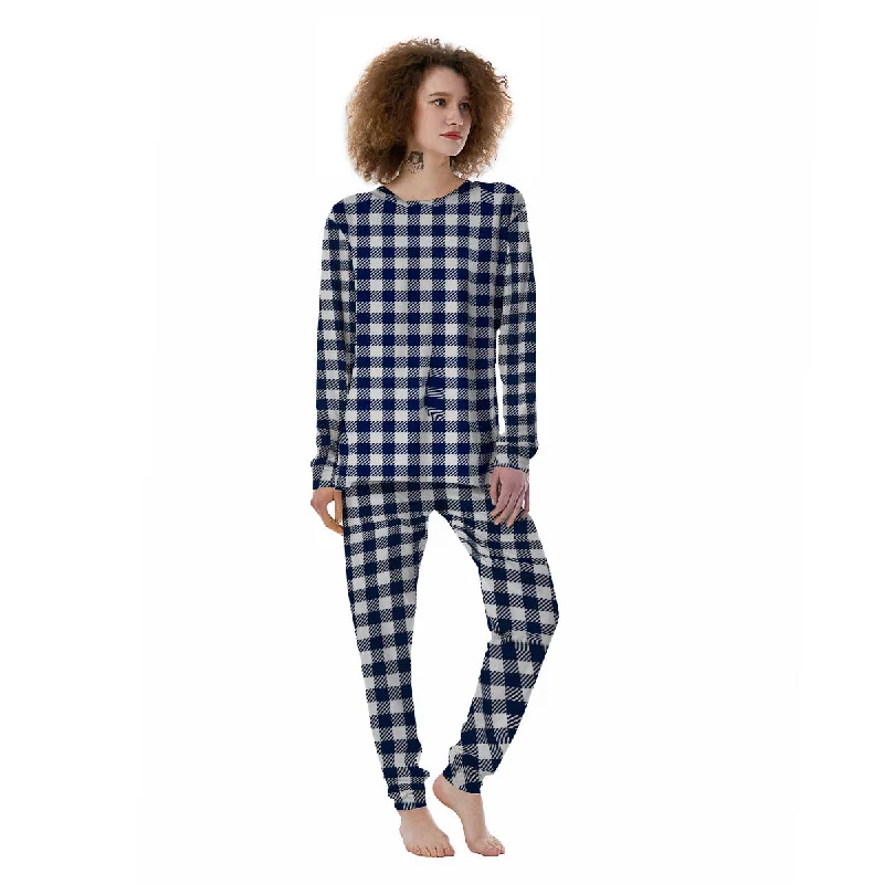 Gingham White And Navy Print Pattern Women's Pajamas Zara pajama sets