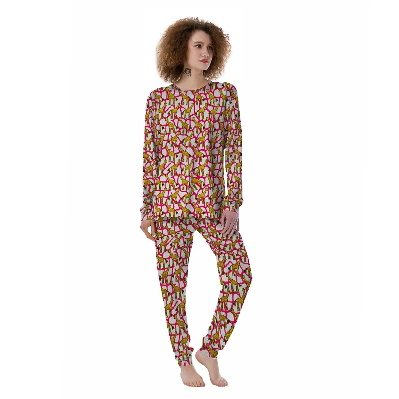 Giraffe Yellow And Pink Print Pattern Women's Pajamas Shorts pajama sets