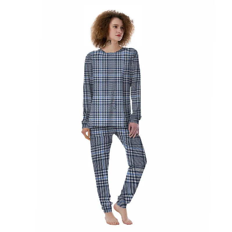 Glen Plaid White And Navy Print Women's Pajamas Boho pajama sets