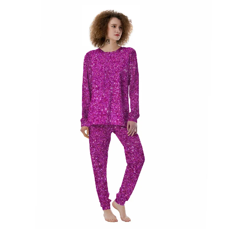 Glitter Artwork Magenta Pink Print Women's Pajamas Cooling pajama sets