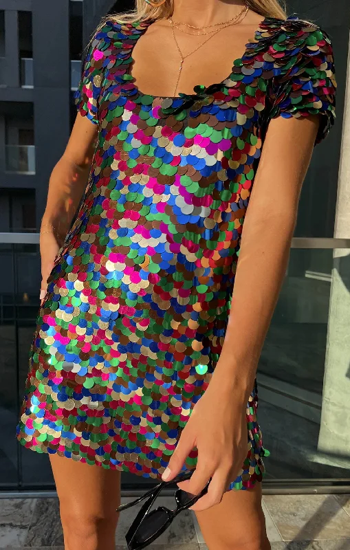 Emi Mini Dress ~ Rainbow Sequins Velvet mini dresses