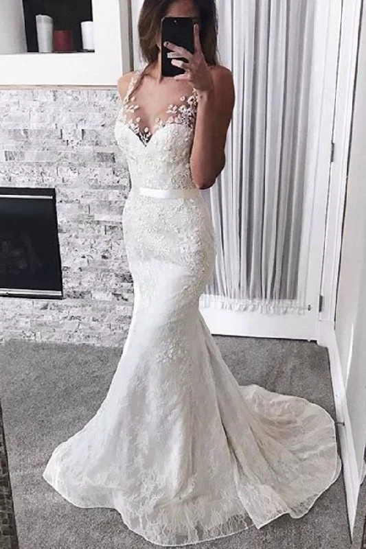 2024 Mermaid Wedding Dresses Straps Tulle Lace PM79LMXH Soft Wedding Gown