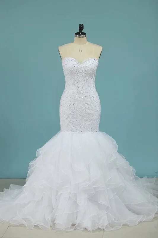 2024 Mermaid Wedding Dresses Sweetheart Organza With Applique PNHQNT2G Modern Wedding Gown