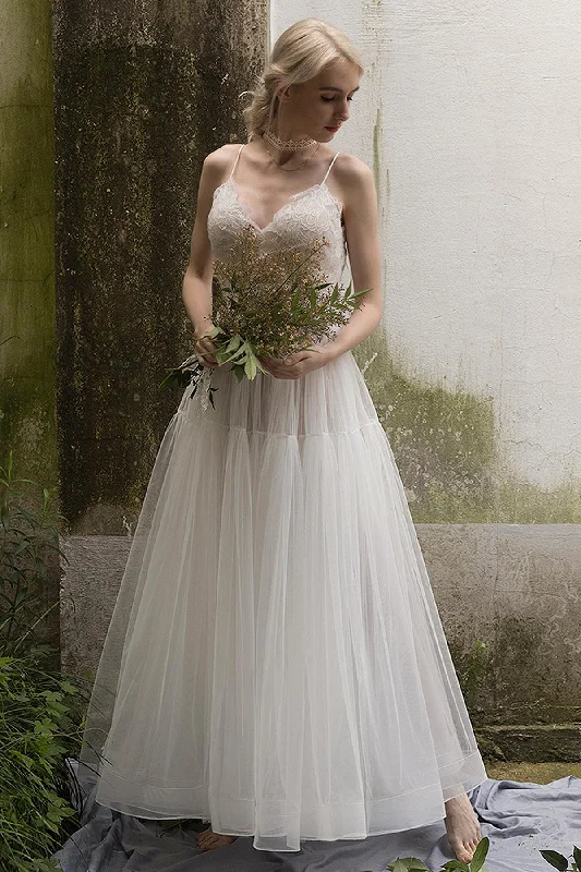 A-Line Ankle Length Lace Tulle Wedding Dress CW3020 Sexy Satin Gown