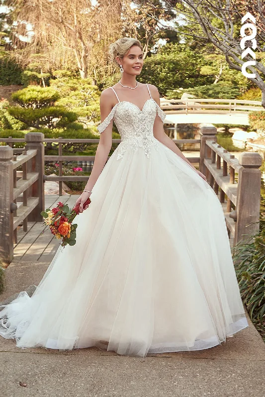 K1965 - Gorgeous & Charming Spaghetti Straps Cap Sleeves Long A-line Tulle Sweetheart Wedding Dress Open Back Dress