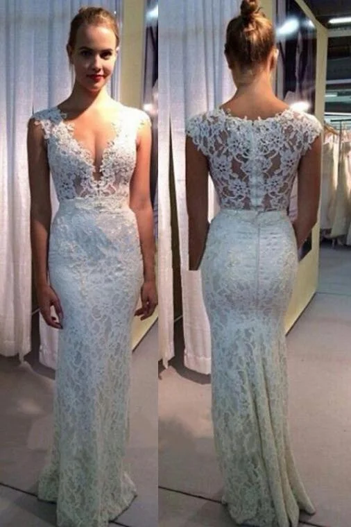 V-neck Wedding Dress,Mermaid Lace Sleeveless Wedding Gown,Ivory Sexy Beach Wedding Dress,N144 Luxury Wedding Dress