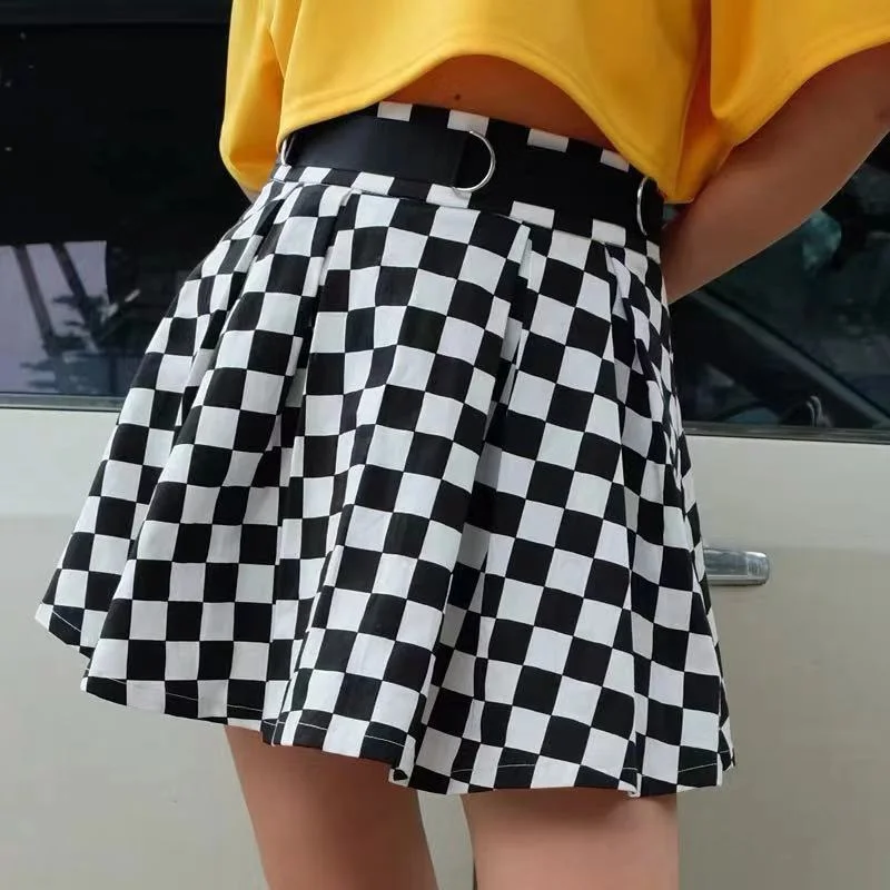 DARK GETHIC BLACK WHITE GRID SKIRT BY61015 Winter unclassified skirts