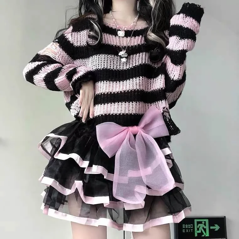 JAPANESE CUTE PUNK STRIPE KNIT SWEATER & SKIRT BY90031 Discounted unclassified skirts