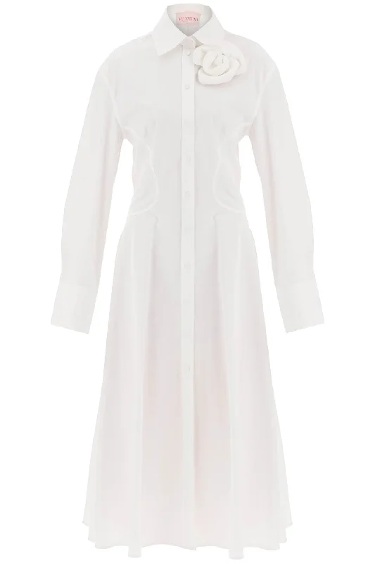 Compact Poplin Midi Dress With Rose  - White Sexy midi dresses