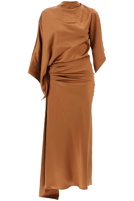 Cusco Silk Draped Midi Dress  - Brown Sequin midi dresses