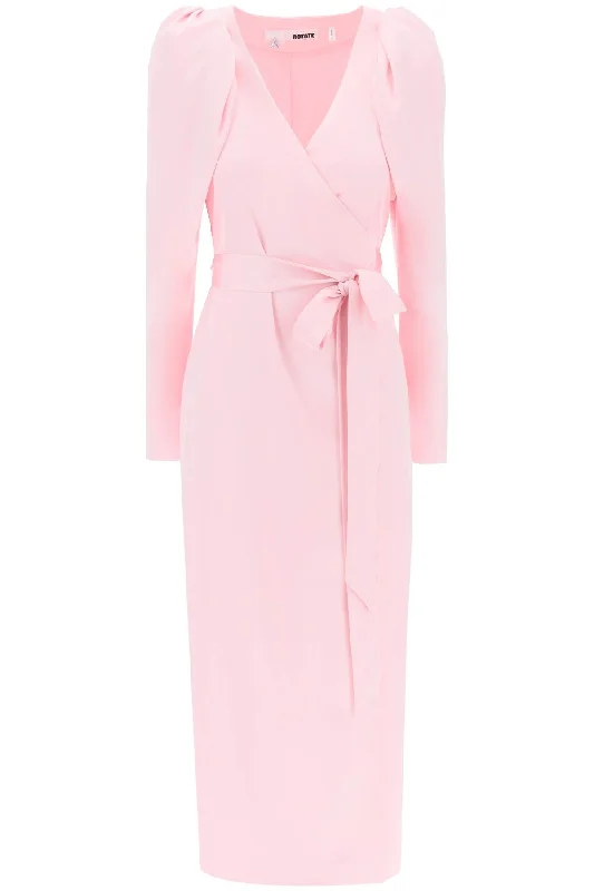 Satin Wrap Midi Dress With A Crossover  - Pink Flowy midi dresses