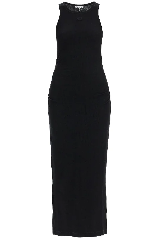 'ribbed Jersey Midi Dress With Nine  - Black Sexy little black midi dresses