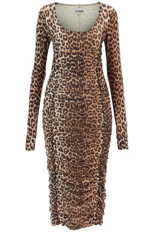 'animal Print Midi Dress In Mesh  - Beige Cute floral print midi dresses