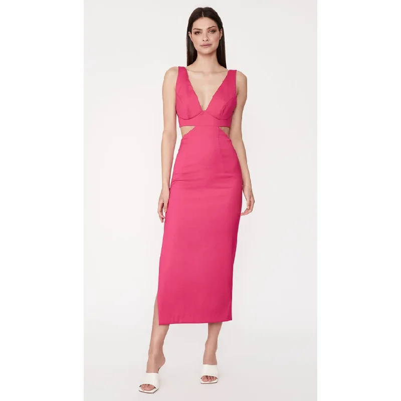 BARDOT Womens Bianca Cut Out Midi Dress XS US 2 Pink Plunge Open Back NWT Discounted midi dresses