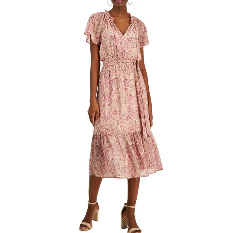 I.N.C. INTERNATIONAL CONCEPTS Midi Dress 4 Pink Blush Combo Paisley Tiered NWT Chic midi dresses