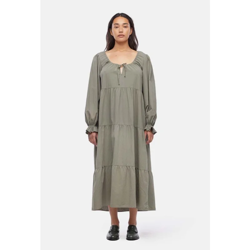 LACAUSA Women's Tate Tiered Midi Dress Small Eucalyptus Green Long Sleeve NWT Designer midi dresses