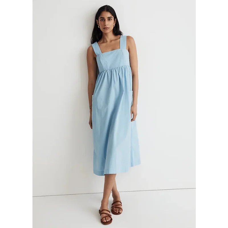 MADEWELL Poplin Cutout-Back Empire Midi Dress 0 Tropical Sky Blue Cotton NWT Denim midi dresses