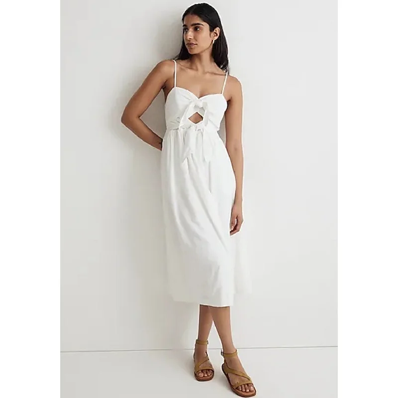 MADEWELL Sweetheart Midi Dress 4 White Double-Tie Cutout Sleeveless NL181 NWT Best midi dresses for elegant looks