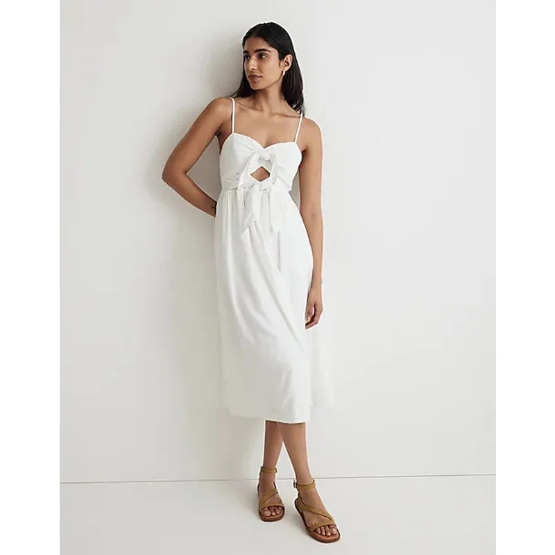 Madewell Women's Sweetheart Midi Dress 12 White Double-Tie Cutout Sleeveless NWT Strapless midi dresses