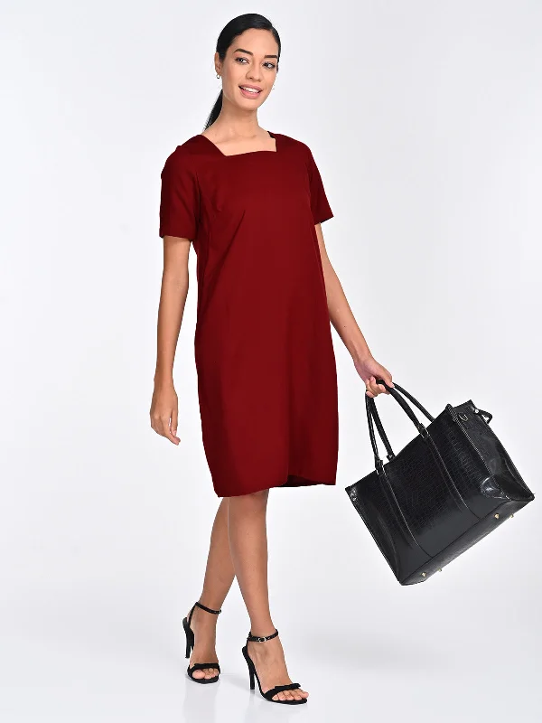 Tencel Solid Maroon Midi Dress Best midi dresses for date night