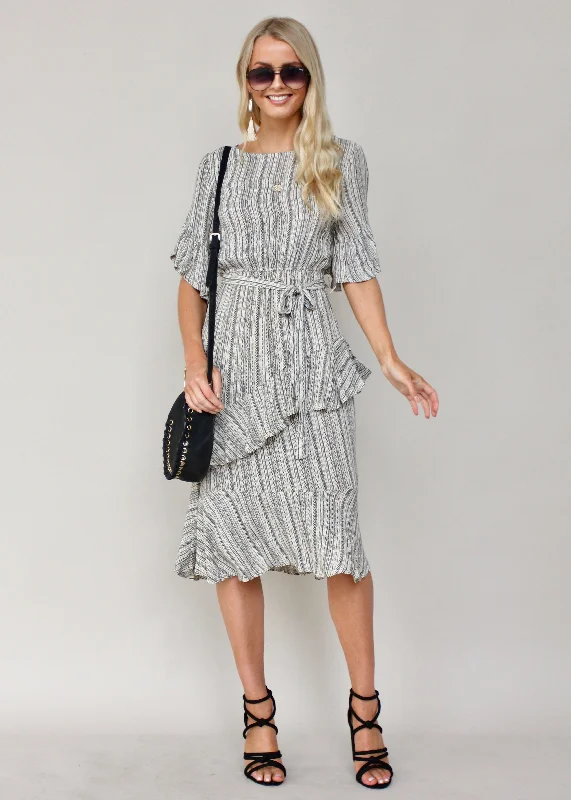 The Right Path Midi Dress - Black/Beige Trendy midi dresses under $50